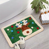 1pc Soft Faux Cashmere Christmas Cartoon Bath Rug, Non-Slip Oblong Bath Mat, 1050Gsm, 1.2Cm Thick, Festive Reindeer & Joy Pattern, Decorative Holiday Floor Accent, Fluffy Plush Winter Decor Decoration