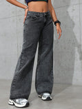 NEW ICON Women's Straight-Leg Loose-Fit Casual Black Jeans With Pockets, Versatile