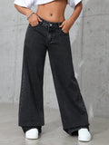 NEW ICON Women's Straight-Leg Loose-Fit Casual Black Jeans With Pockets, Versatile