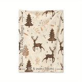 Christmas Elk and Trees Flannel Throw Blanket – Contemporary Digital Printed Soft Cozy Polyester Knitted Quilt, All-Season Warmth for Travel, Office, Home – Delicate Snowflakes & Plant Patterns