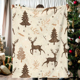 Christmas Elk and Trees Flannel Throw Blanket – Contemporary Digital Printed Soft Cozy Polyester Knitted Quilt, All-Season Warmth for Travel, Office, Home – Delicate Snowflakes & Plant Patterns