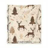 Christmas Elk and Trees Flannel Throw Blanket – Contemporary Digital Printed Soft Cozy Polyester Knitted Quilt, All-Season Warmth for Travel, Office, Home – Delicate Snowflakes & Plant Patterns