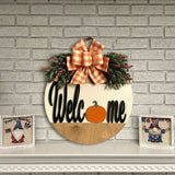 Farmhouse Fall Wreath, Artificial Pumpkin Sunflower Wreath Wood Hanging Sign for Front Door Decoration