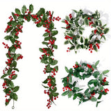 Charming Artificial Red Berry Garland - Classic Holly & Berry Vine for Christmas Home Decor, No Battery Needed