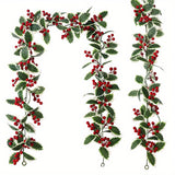 Charming Artificial Red Berry Garland - Classic Holly & Berry Vine for Christmas Home Decor, No Battery Needed