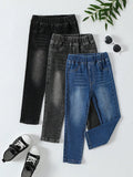 3pcs/Set Young Girl Basic Comfortable Stretchy Jean For Everyday Casual Wear