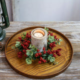 Charming Christmas Wreath with Candle Ring - Artificial Eucalyptus & Red Berry Garland for Front Door, Window, Fireplace - Perfect Holiday Decor