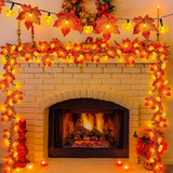 30Ft Fall Garland with 60 LED Leaf Pumpkin Lights - Patented Realistic Maple Leaves, Battery Operated, Halloween and Thanksgiving Decorations for Home