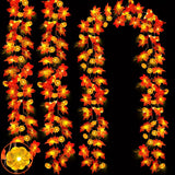 30Ft Fall Garland with 60 LED Leaf Pumpkin Lights - Patented Realistic Maple Leaves, Battery Operated, Halloween and Thanksgiving Decorations for Home