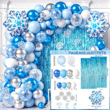 135pcs Winter Wonderland Balloon Set - Blue & White Snowflake, Tassel Accents for Birthday, Christmas, Frozen Themed Parties & More