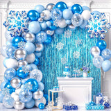 135pcs Winter Wonderland Balloon Set - Blue & White Snowflake, Tassel Accents for Birthday, Christmas, Frozen Themed Parties & More