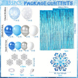 135pcs Winter Wonderland Balloon Set - Blue & White Snowflake, Tassel Accents for Birthday, Christmas, Frozen Themed Parties & More