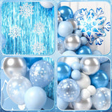 135pcs Winter Wonderland Balloon Set - Blue & White Snowflake, Tassel Accents for Birthday, Christmas, Frozen Themed Parties & More