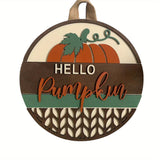 Farmhouse Fall Wreath, Artificial Pumpkin Sunflower Wreath Wood Hanging Sign for Front Door Decoration