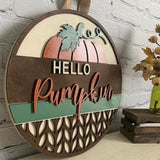 Farmhouse Fall Wreath, Artificial Pumpkin Sunflower Wreath Wood Hanging Sign for Front Door Decoration