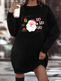 Snug Appeal, Women's Plus Size Casual Sweatshirt Dress - Santa Claus & HO HO HO Print, Long Sleeve, Round Neck, Machine Washable - Perfect for Fall/Winter