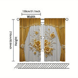 2-Pack Elegant Floral Print Pole Top Curtains - No Power Required, Contemporary Style, Machine Washable, Polyester Knit Fabric, Versatile Decor for Various Rooms, Accessories Not Included