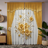 2-Pack Elegant Floral Print Pole Top Curtains - No Power Required, Contemporary Style, Machine Washable, Polyester Knit Fabric, Versatile Decor for Various Rooms, Accessories Not Included