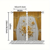 2-Pack Elegant Floral Print Pole Top Curtains - No Power Required, Contemporary Style, Machine Washable, Polyester Knit Fabric, Versatile Decor for Various Rooms, Accessories Not Included