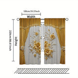 2-Pack Elegant Floral Print Pole Top Curtains - No Power Required, Contemporary Style, Machine Washable, Polyester Knit Fabric, Versatile Decor for Various Rooms, Accessories Not Included