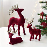 Christmas glitter wine red flocking deer ornament