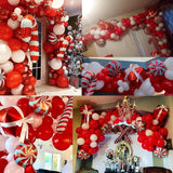 117pcs Christmas Balloon Garland Kit - Festive Red & White with Candy Canes, Gift Boxes & Star Foil Balloons for Indoor/Outdoor Holiday Parties, Christmas Decor