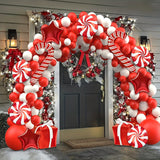 117pcs Christmas Balloon Garland Kit - Festive Red & White with Candy Canes, Gift Boxes & Star Foil Balloons for Indoor/Outdoor Holiday Parties, Christmas Decor