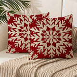 Set of 2 Christmas Snowflake Throw Pillow Covers, Red and White Contemporary Knit Fabric Zippered Cushion Cases, 18x18 inch, 100% Polyester, Machine Washable for Home Decor