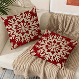 Set of 2 Christmas Snowflake Throw Pillow Covers, Red and White Contemporary Knit Fabric Zippered Cushion Cases, 18x18 inch, 100% Polyester, Machine Washable for Home Decor