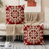 Set of 2 Christmas Snowflake Throw Pillow Covers, Red and White Contemporary Knit Fabric Zippered Cushion Cases, 18x18 inch, 100% Polyester, Machine Washable for Home Decor