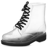 kamames Women Rain Boots Fashion Transparent Candy Color Soles Outdoor Girl Shoes Mature Ladies Lace Up Waterproof Ladies Shoes