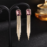 2025 earrings new fashion S925 silver needle long inlaid crystal earrings women's wholesale geometric fringed square earrings