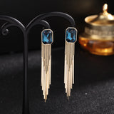 2025 earrings new fashion S925 silver needle long inlaid crystal earrings women's wholesale geometric fringed square earrings