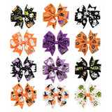 12pcs 12 Colors Pumpkin Halloween Kids Grosgrain Ribbon Bows Barrettes Girl Hairclip Boutique Hairpins Kids Hair Accessories 751