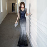 Sequined evening dress women's 2025 new sexy aura queen fishtail slim long host dress looks thin