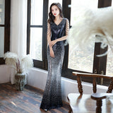 Sequined evening dress women's 2025 new sexy aura queen fishtail slim long host dress looks thin