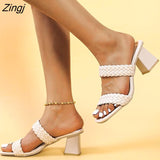 kamames Women Slippers Sexy High Heels Outdoor Slides Women Summer Shoes Sandals Heels Female Square Toe Slipper Designer Brand Slippers