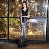 Sequined evening dress women's 2025 new sexy aura queen fishtail slim long host dress looks thin