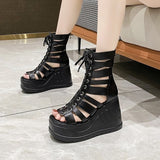 kamames Summer New Fashion Sandals Women's Shoes Zipper Open Toe Wedge Polyurethane Sandals PU ladies shoes and sandals pumps