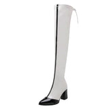 kamames Autumn Winter Women Over The Knee Boots Fashion Zipper Mixed Colors Thigh Boots Ladies Square Heel Pointed Toe Shoes Women