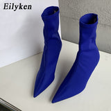kamames New Candy Color Pointed Toe ANKLE Boots Women High Heel Shoes Street Fashion Style Short Stretch Booties