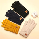 Simple Twist Knit Gloves Thickened Soft Velvet Lined Warm Touchscreen Gloves Autumn Winter Solid Color Coldproof Split Finger Gloves