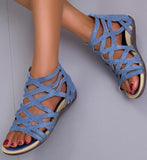 kamames Summer Shoe of Women Round Toe Hollow Wedges Sandals Casual Closed Toe Flat Rome Sandals Plus Size 43 Leopard Sandals