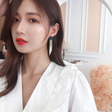 2025 earrings new fashion S925 silver needle long inlaid crystal earrings women's wholesale geometric fringed square earrings