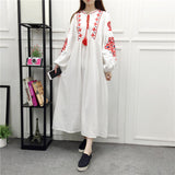 kamames kamames And Autumn New National Wind Heavy Industry Embroidery With Cotton And Linen Embroidered Skirt Loose A Word Lantern Long-Sleeved Dress