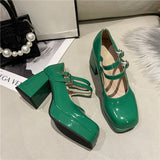 kamames kamames Thick Heel Square Head Small Leather Shoes Female 44 Big Size Spring And Autumn New Mary Jane French High Heel Fashion Single Shoes