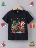 Christmas Truck Print Boy's Casual Short Sleeve T-Shirt, Lightweight & Comfortable Summer Top, Outdoor Cloth