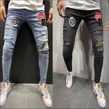 2025 popular badge jeans 2025 men's jeans new elastic slim-fitting small feet men's jeans