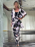 kamames Tiger Striped Short Kimono Bikini Cover-ups Sexy Self Belted Wrap Dress Summer Women Beach Wear Swim Suit Cover Up A1312