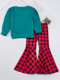 Girls' 2-piece Sets, BELIEVE And Santa Claus Print Pullover + Leopard Print Flare Pants, Autumn outdoor Clothes Christmas